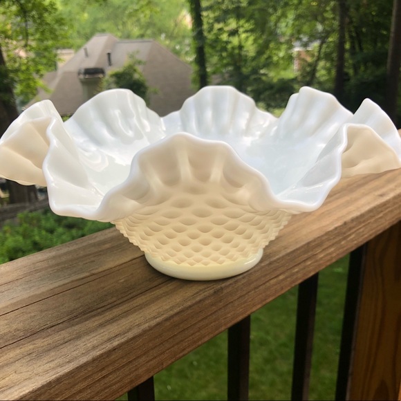 Fenton Other - Fenton Milk Glass Hobnail Ruffle Edge Bowl
